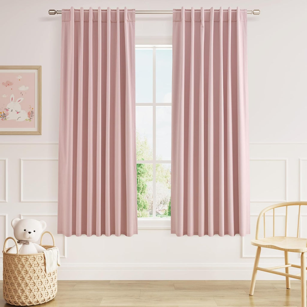 Guken 100% Blackout Linen Curtains 63 Inch 2 Panels Set for Girl's Bedroom, Living Room, Nursery, Back Tab Thermal Insulated Black Out Drap…