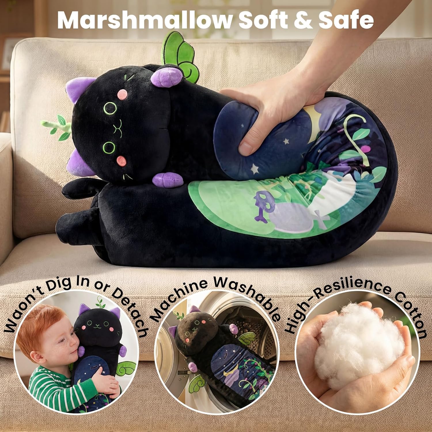 Mewaii Long Cat Plush 5 Sizes, 120% Extra Filling Giant Plushness Kids Body Pillow, Kawaii Cute Black Cat Stuffed Animals Plushies, Big…