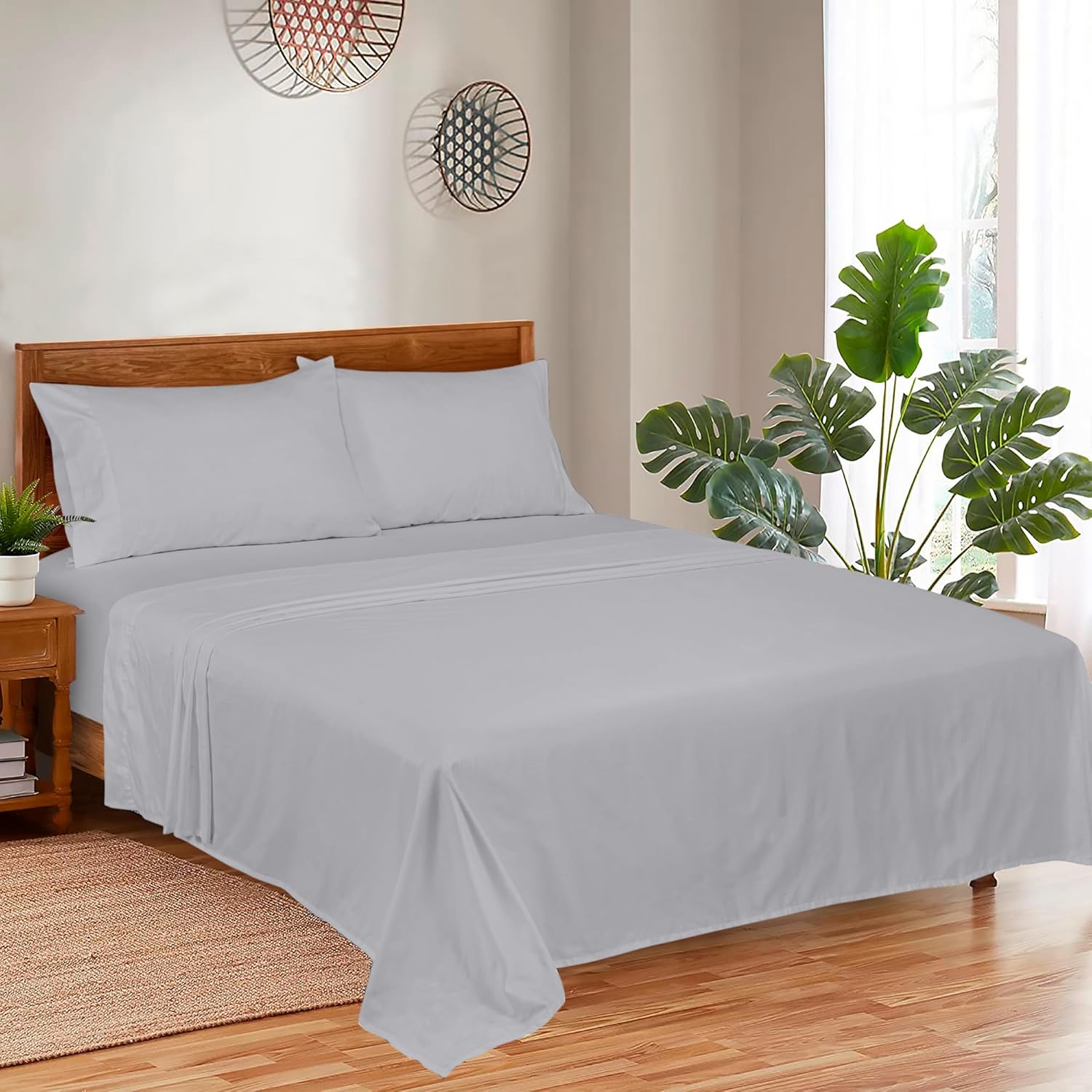 Royalelinens ROYALE LINENS 300 Thread Count Cotton Sateen Sheet Set - 4 Piece Full Bed Sheets - 1 Fitted, 1 Flat & 2 Pillow Cases - Soft Co…