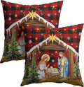 Jesus Nativity Throw Pillow Cover 18x18 Inch Set of 2 Xmas Red Buffalo Plaid Pillow Case Christma O Holy Night Winter Holiday Cushion…