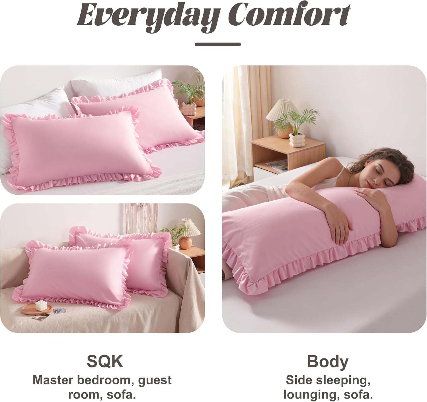 Bedsum Ruffled Pillow Shams Queen 20x30 Set of 2, Brushed Microfiber Pillowcases with Envelope Closure, Soft Wrinkle-Resistant, Pink Pink