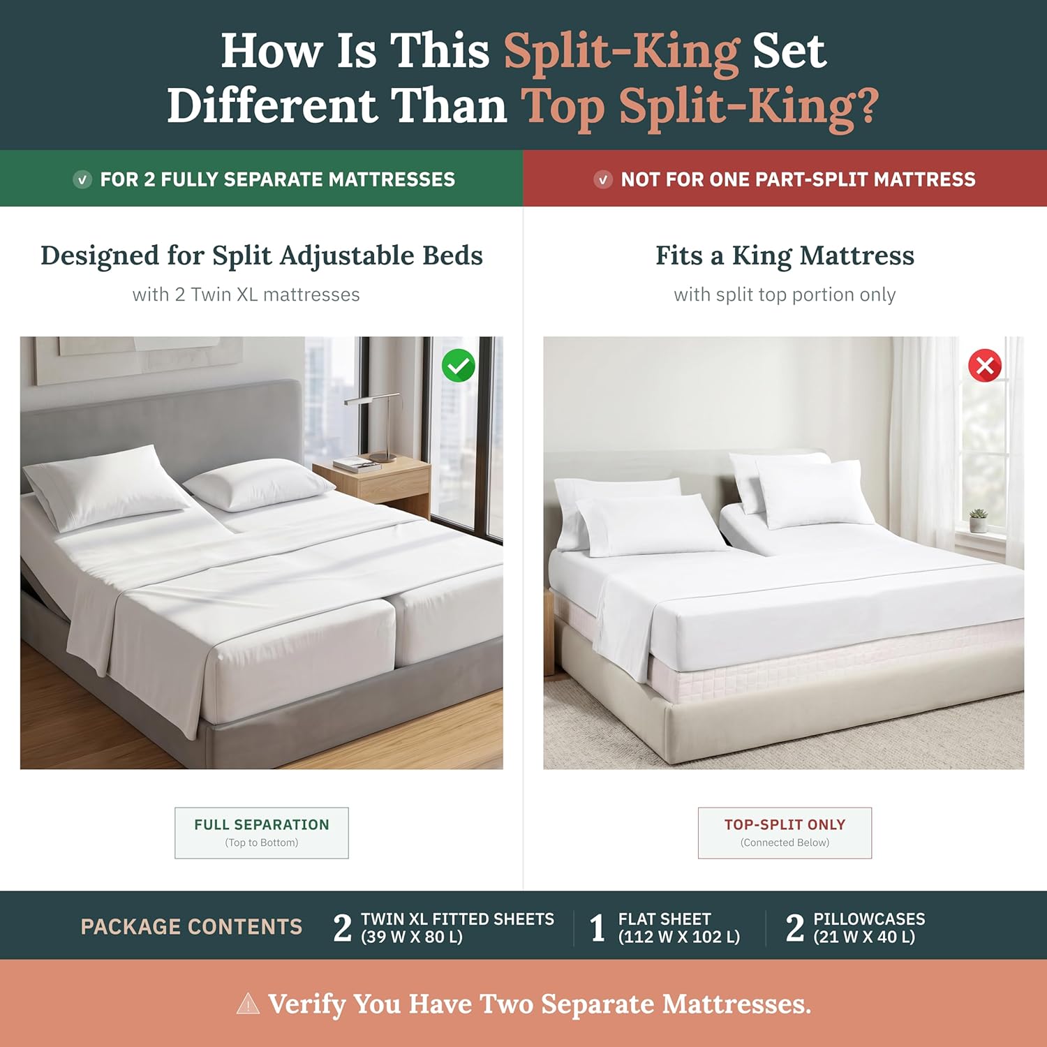CaliforniaDesignDen California Design Den Soft 100% Cotton Split King Bed Sheets Set, 400 TC Good Housekeeping Award Winner, Smooth Sateen,…