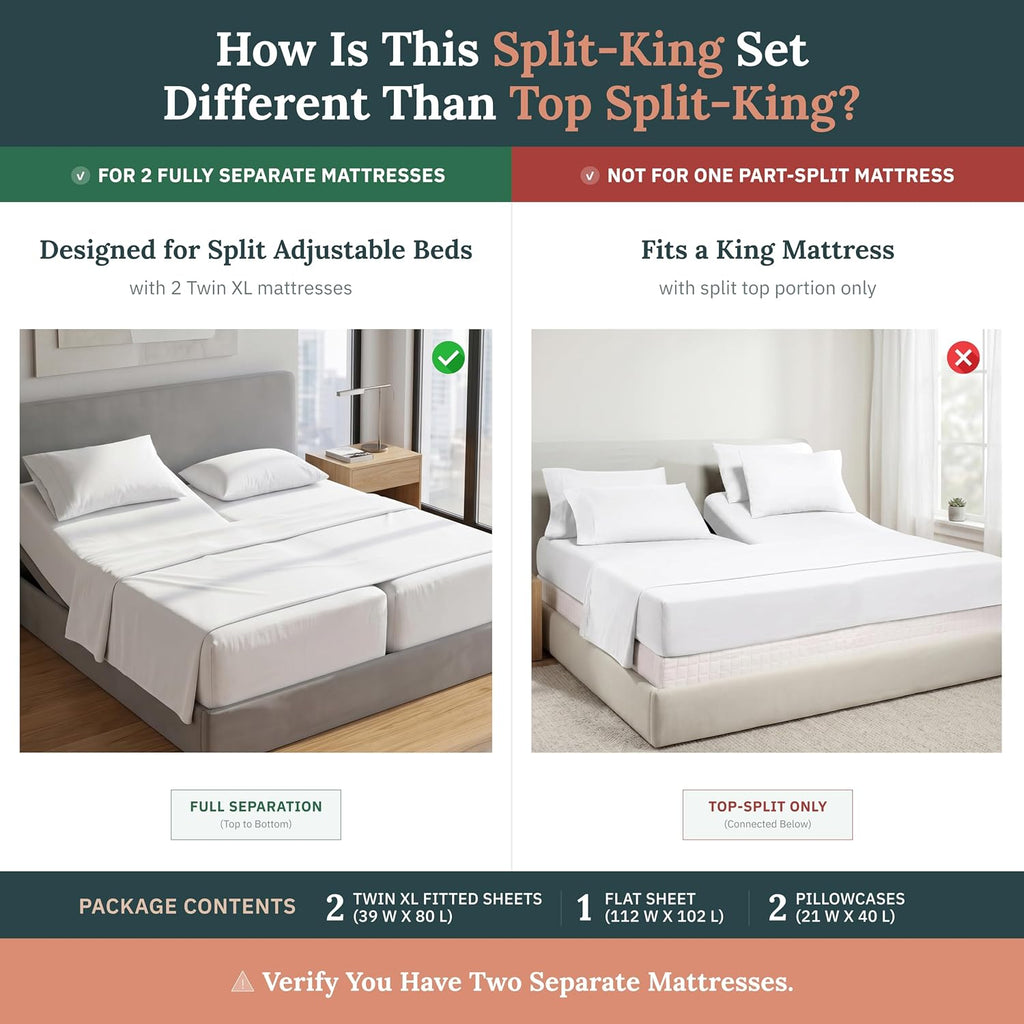 CaliforniaDesignDen CALIFORNIA DESIGN DEN Soft 100% Cotton Split King Sheet Set, 400 Thread Count Good Housekeeping Award Winner, Silky Sat…