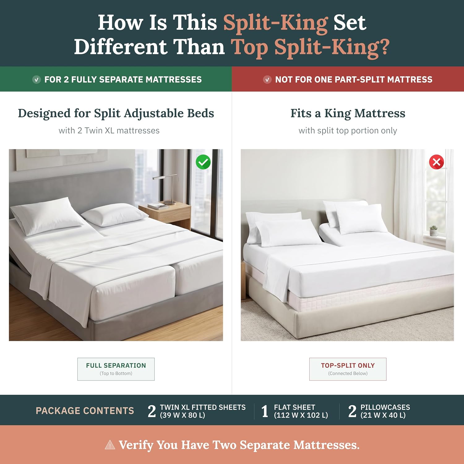 CaliforniaDesignDen CALIFORNIA DESIGN DEN Soft 100% Cotton Split King Sheet Set, 400 Thread Count Good Housekeeping Award Winner, Silky Sat…
