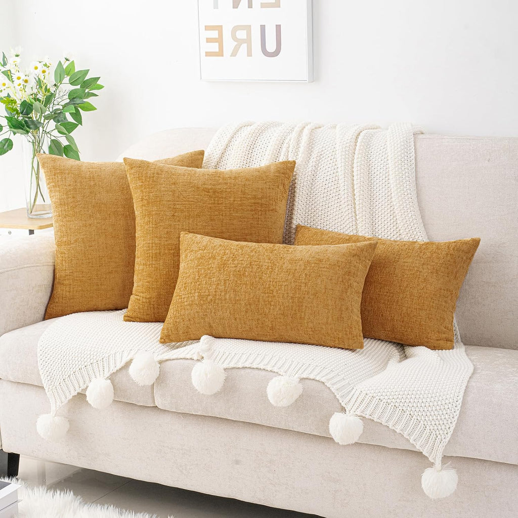 Hwy50 HWY 50 Gold Couch Pillow Covers 16x16 Inch Pack of 2, Soft Chenille Decorative Throw Pillow Cases Farmhouse for Sofa Living Room Bed…
