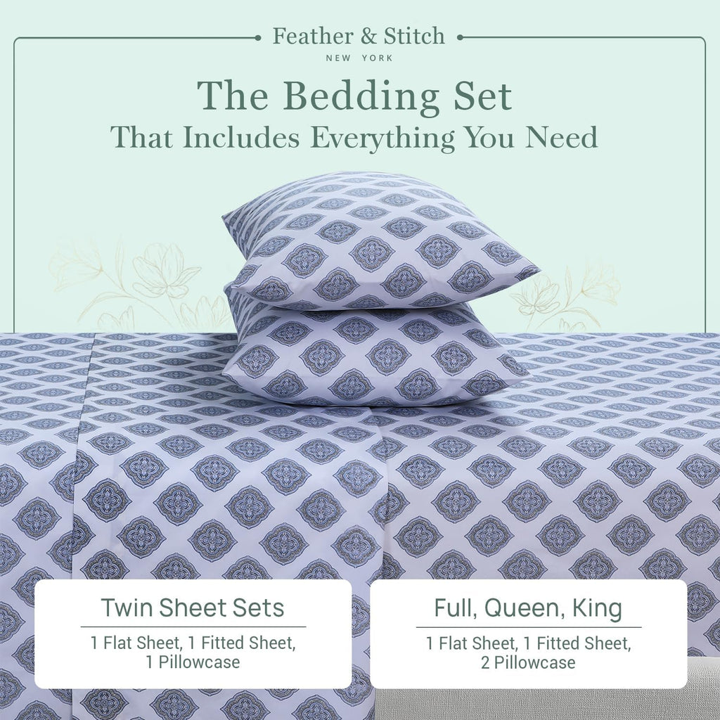 Featherstitchnewyork Feather & Stitch Softest 100% Cotton Sheets, 300 Thread Count Percale Weave Bedding, 16" Deep Pocket, Cooling Sheets,…