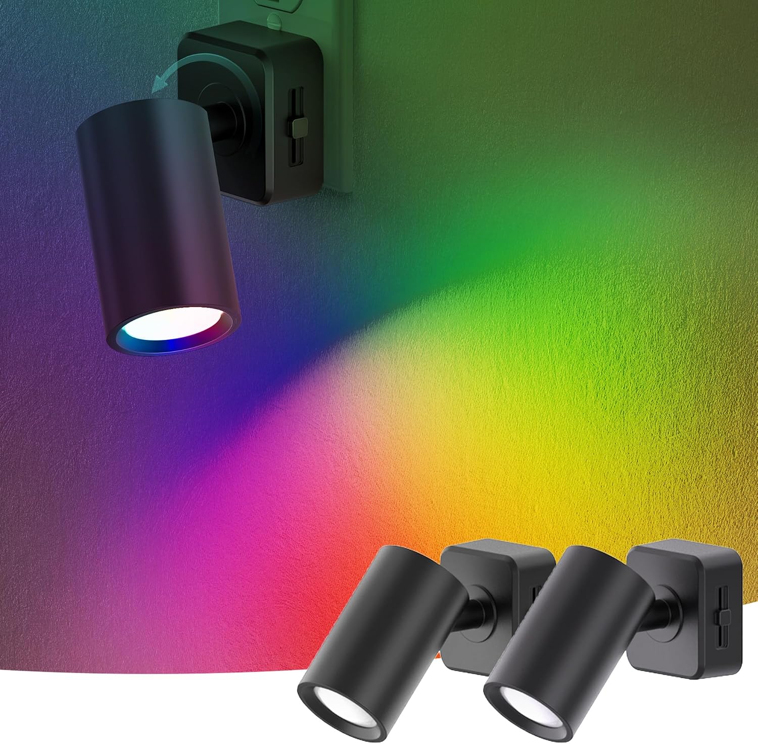 Night Lights Plug into Wall, 320° Rotation Night Light, RGB Color Changing Nightlight, Spot Light Dimmable Brightness, Dusk to Dawn…