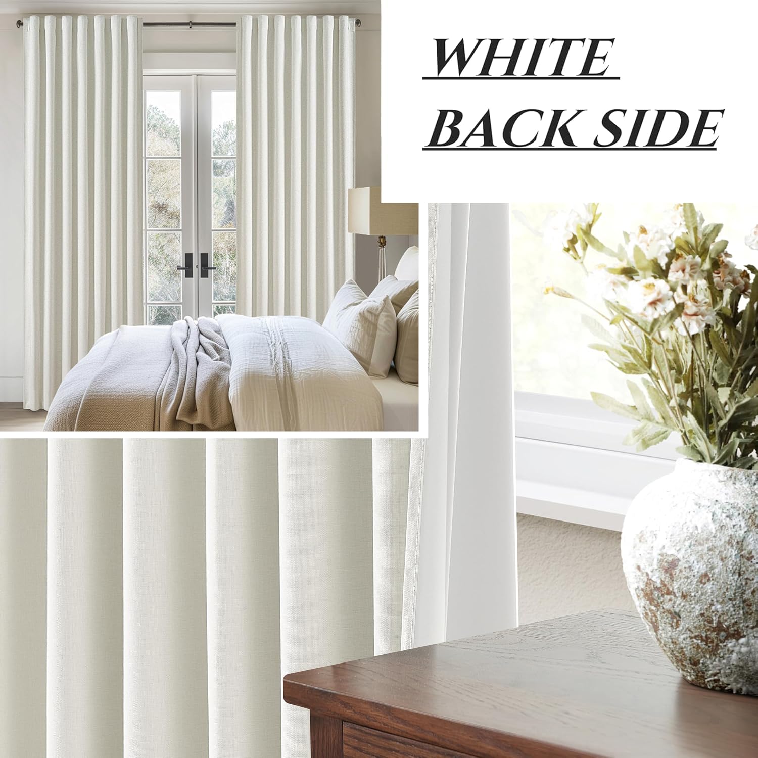 Qjmydeco Beige White Cute Blackout Curtains 84 Inches Long 2 Pack, Insulated Sliding Door Curtain UV Heat Blocking Drapes for Living Room/B…