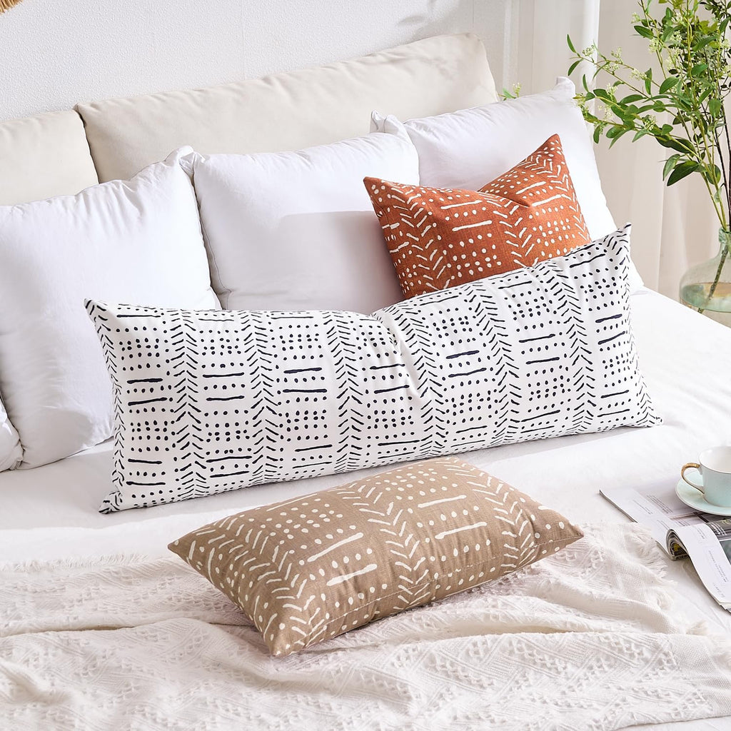 BONSTRAP White Boho Body Pillows Covers Decorative Long Lumbar Accent Throw Pillow Covers Large Queen 20x54 1 Piece for Bed Sleeping…