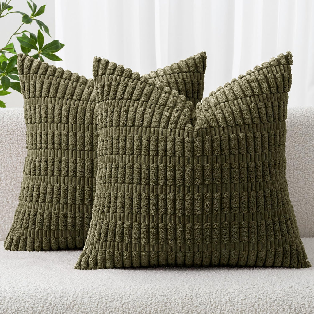Miulee Pack of 2 Spring Corduroy Decorative Euro Sham Throw Pillow Covers 24x24 Inch Soft Boho Striped Pillow Covers Modern Farmhouse Home…