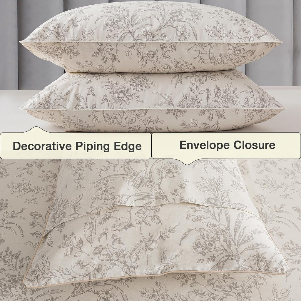 Puralens Vintage Floral Beige Duvet Cover King 100% Cotton, Shabby Flower Patterned Chic Soft Percale Comforter Cover Set, Cute Cottage Rev…
