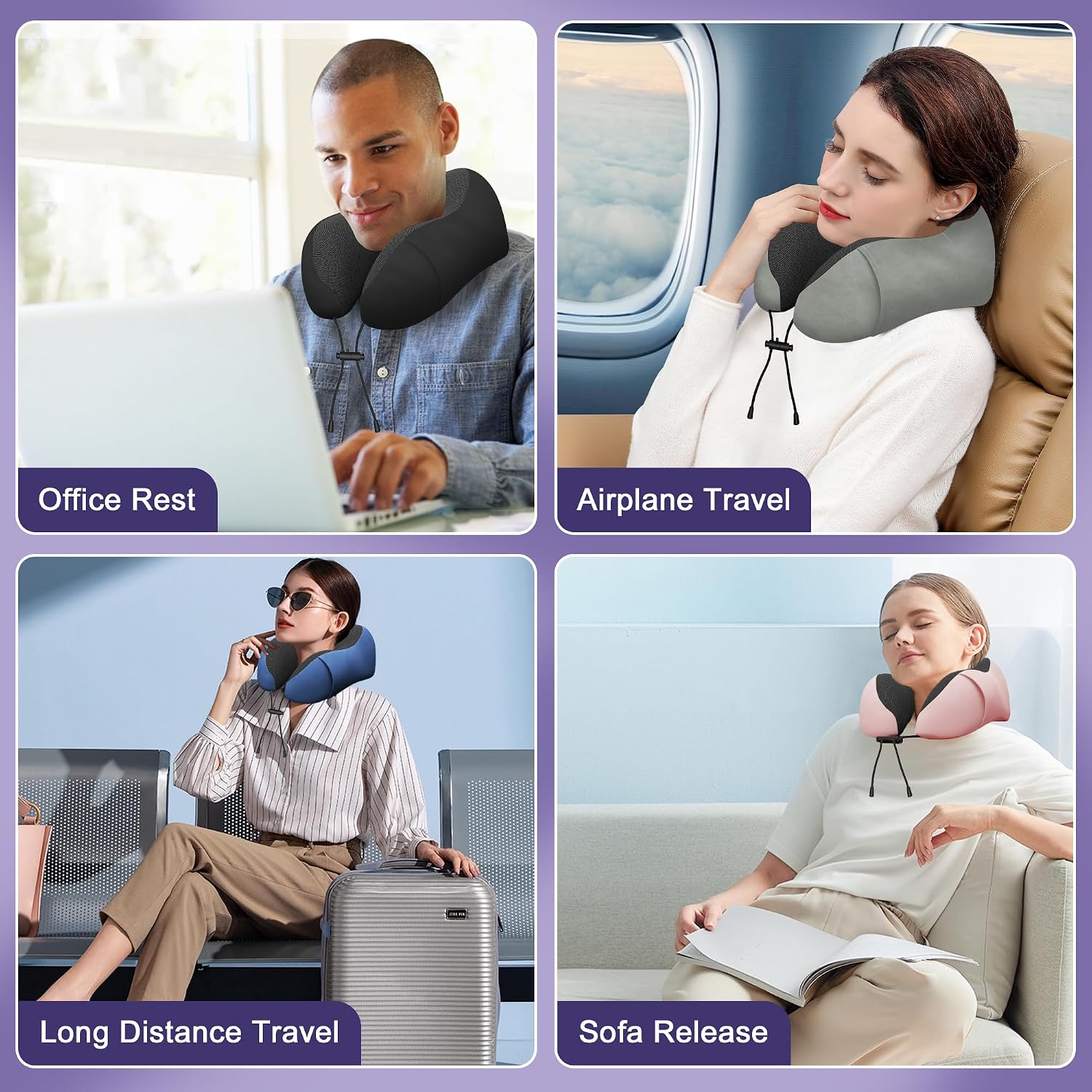 Neck Travel Pillow, Upgraded Memory Foam Pillow for Airplane, Machine Washable, Adjustable Flight Pillow, Suitable for Sleeping Airplane…