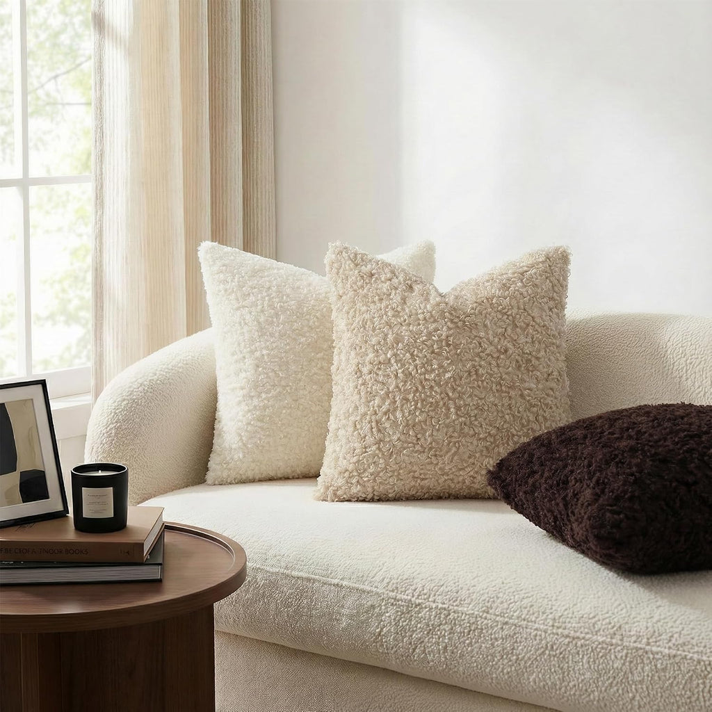 decorUhome Pack of 2 Throw Pillow Covers 20x20 Inch, Faux Fur Decorative Sherpa Pillow Covers Fuzzy Accent Soft Sheepskin Fleece Pillow Cas…