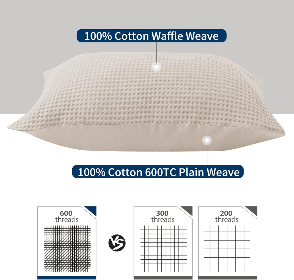 ZaizaiHome 100% Egyptian Cotton 600 TC Waffle Weave Throw Pillow Covers 2 Pack, Ultra Soft Breathable Euro Pillow Shams Covers, Decorative…