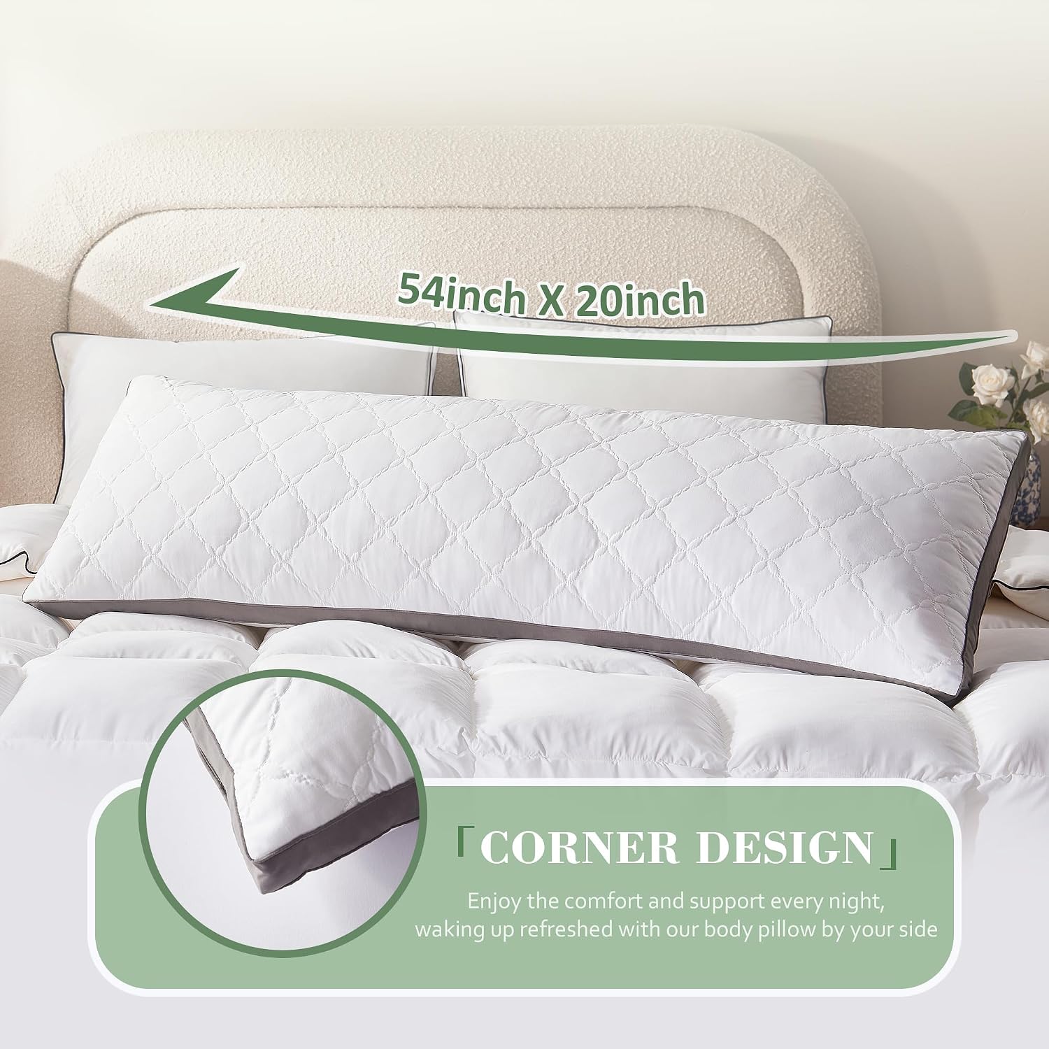 Decroom Memory Foam Body Pillow for Adults, Ultra-Soft Full Body Pillow with Diamond Quilted Cover, Support for Side Sleepers - Machine Was…
