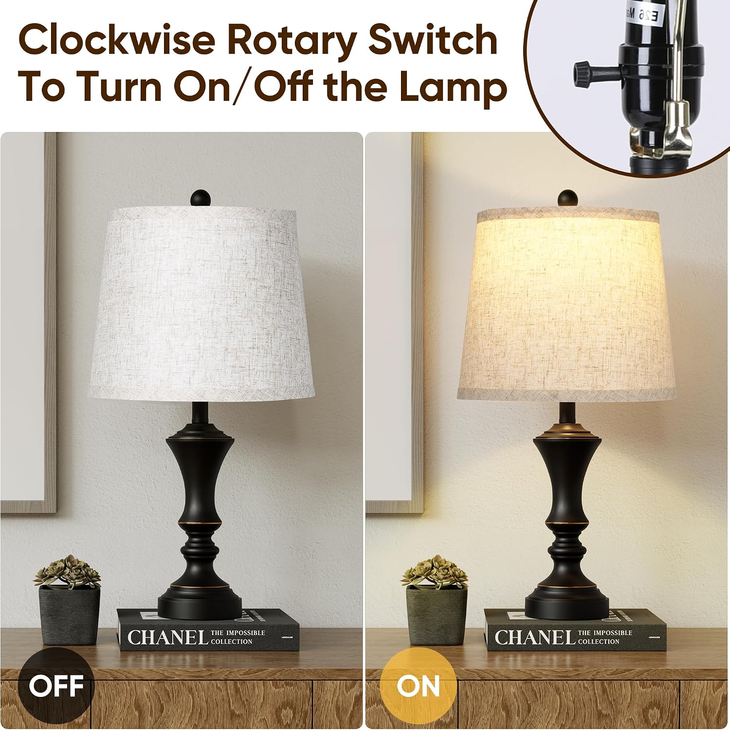 ROTTOGOON Retro Table Lamps Set of 2, Nightstand Lamp for Bedroom Vintage Rustic Table Lamps for Living Room Traditional Nightstand…