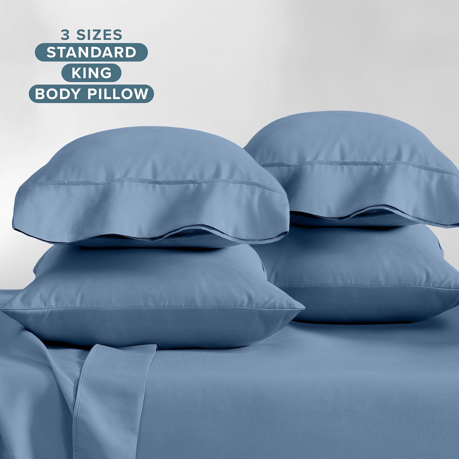 BareHome Bare Home Microfiber Bulk Pillow Cases - King Set of 4 - Cooling Pillowcases - Double Brushed - Coronet Blue Pillowcases 4 Pack -…