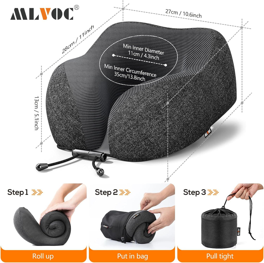 ProfessionalMemoryFoamProductsManufacturers MLVOC Neck Pillow for Traveling, Upgraded 100% Pure Memory Foam Travel Neck Pillow for Airplane…