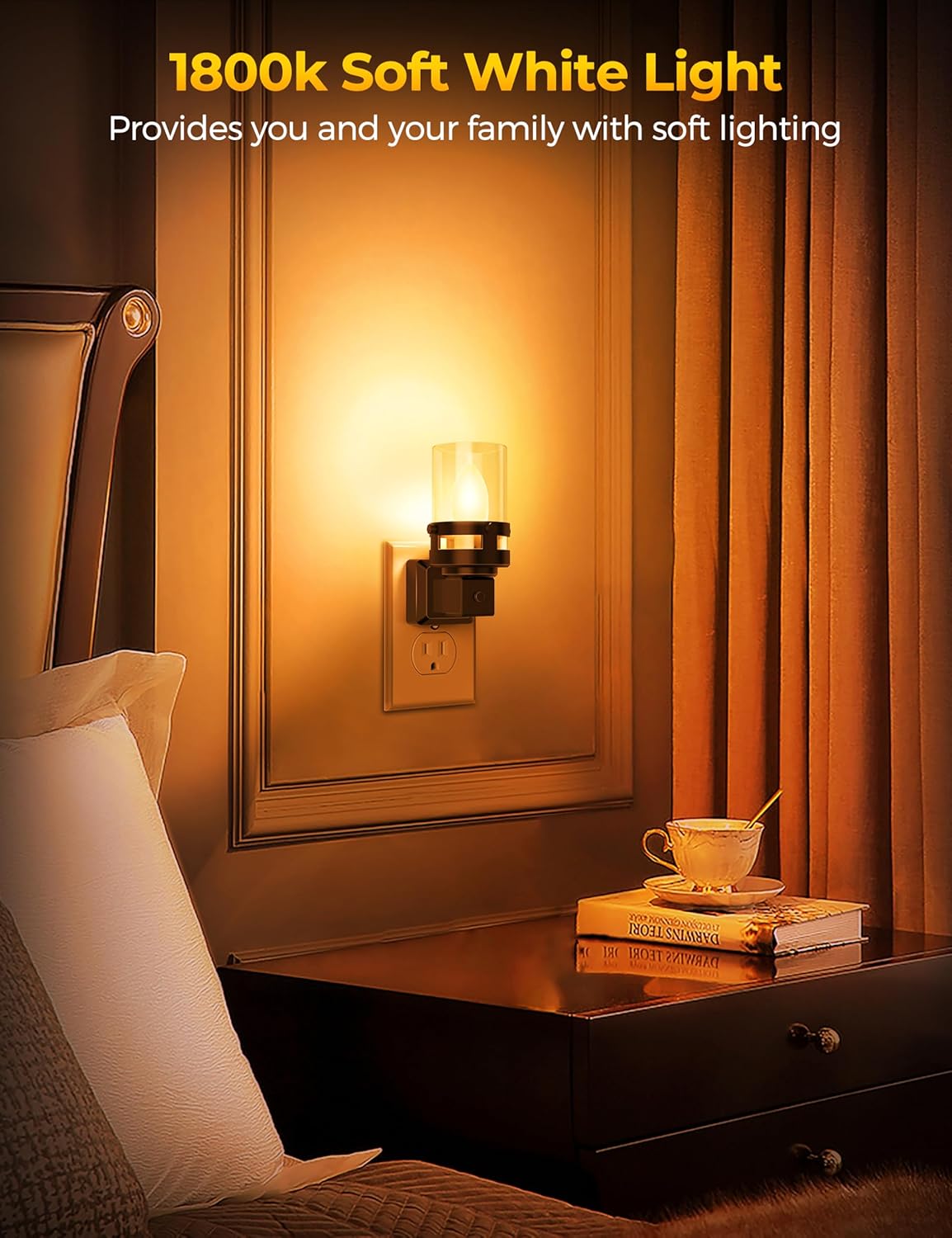 Briignite Candle Night Light Plug in [2 Pack], Amber Night Lights Plug into Wall, LED Night Light with Dusk to Dawn Light Sensor, 1800K…