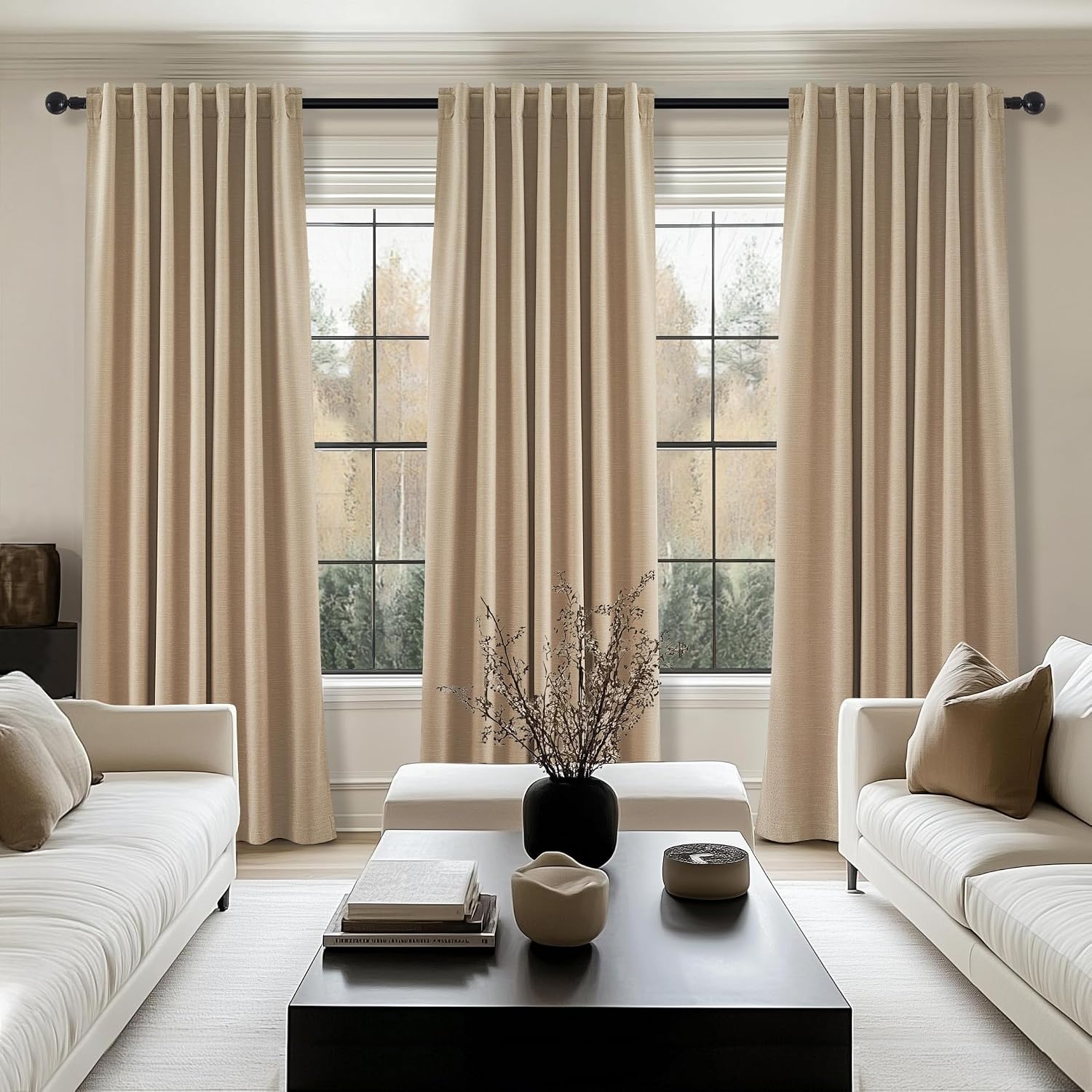 Topfinel Blackout Curtains 92 Inch Long for Bedroom Living Room Linen Textured Farmhouse Room Darkening/Thermal/Noise Reduction Window Trea…