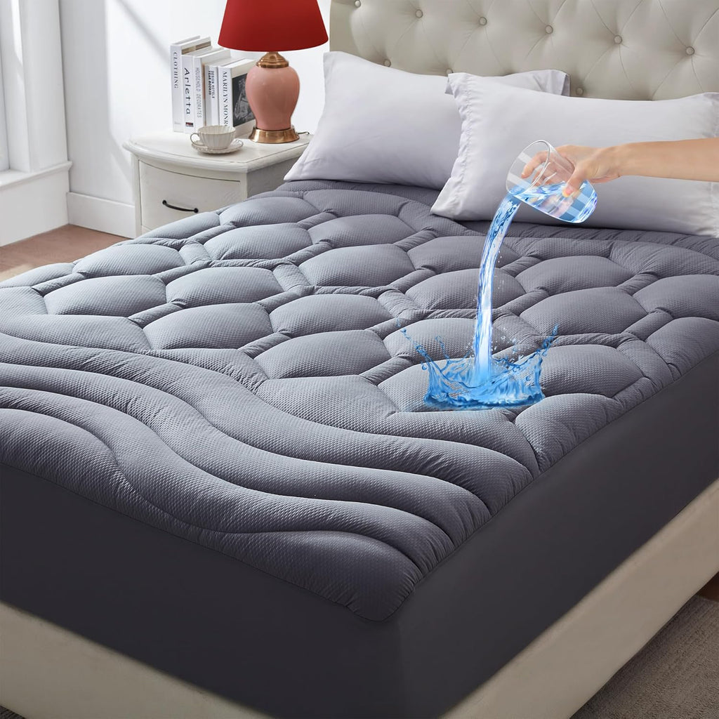 ELVEN HOME Twin Size Mattress Pad Waterproof, Pillow Top Cooling Twin Mattress Topper for Single Bed, Pee Proof Mattress Protector Cover…