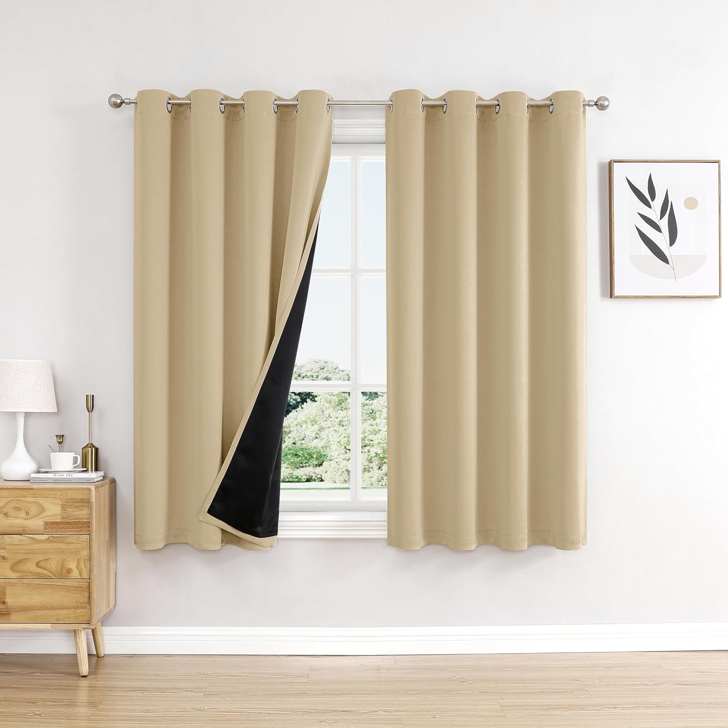 ChrisDowa 100% Blackout Curtains for Bedroom with Black Liner, 2 Thick Layers Total Blackout Thermal Insulated Grommet Window Curtains 2 Pa…