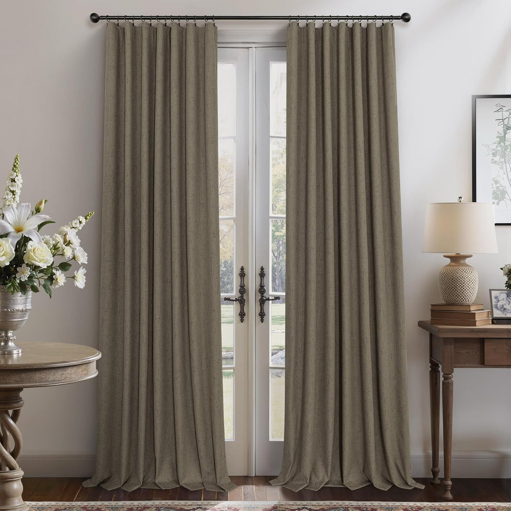 Pitalk Brown Room Darkening Curtains 96 Inch Long for Living Room Dining Back Tab Linen Blackout Drapes Rustic Neutral Energy Efficient Bla…