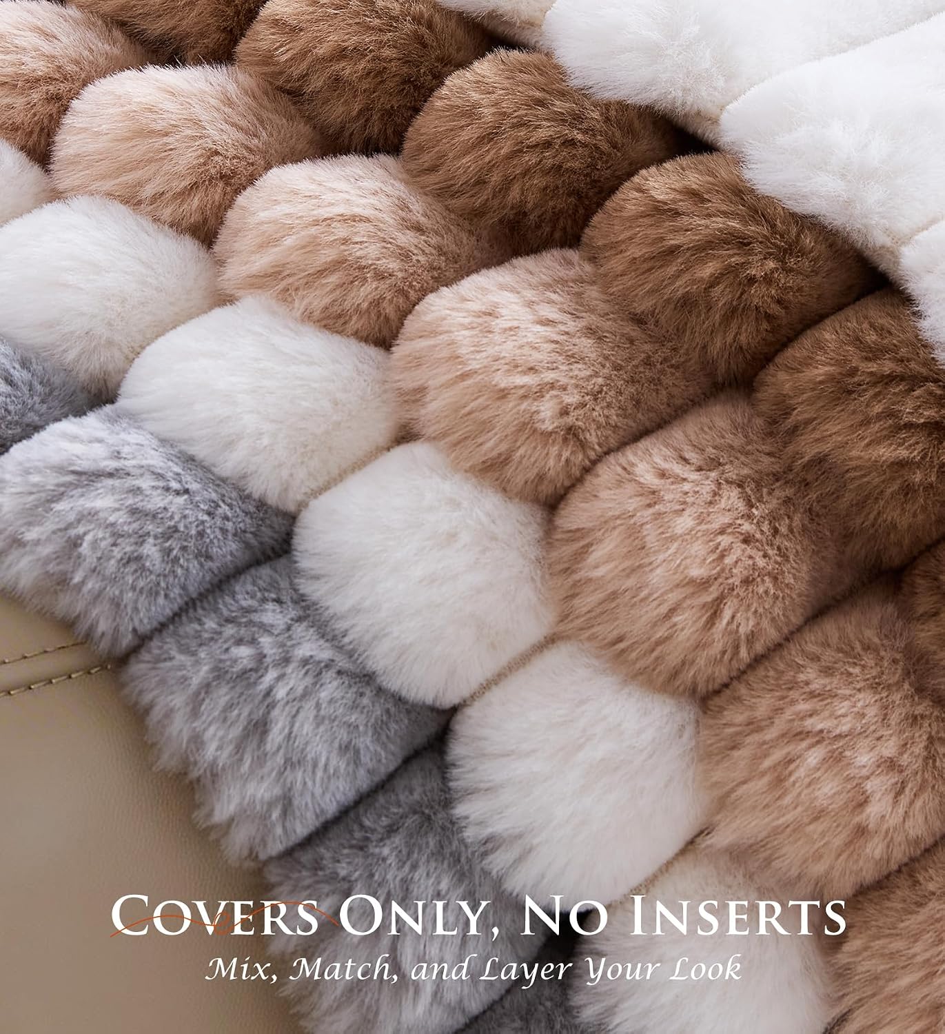 MEGAYES Pack of 2 Throw Pillow Covers 18x18 Decorative Solid Plush Faux Fur with Soft Velvet Back, Square Striped Cushion Cases Mode…