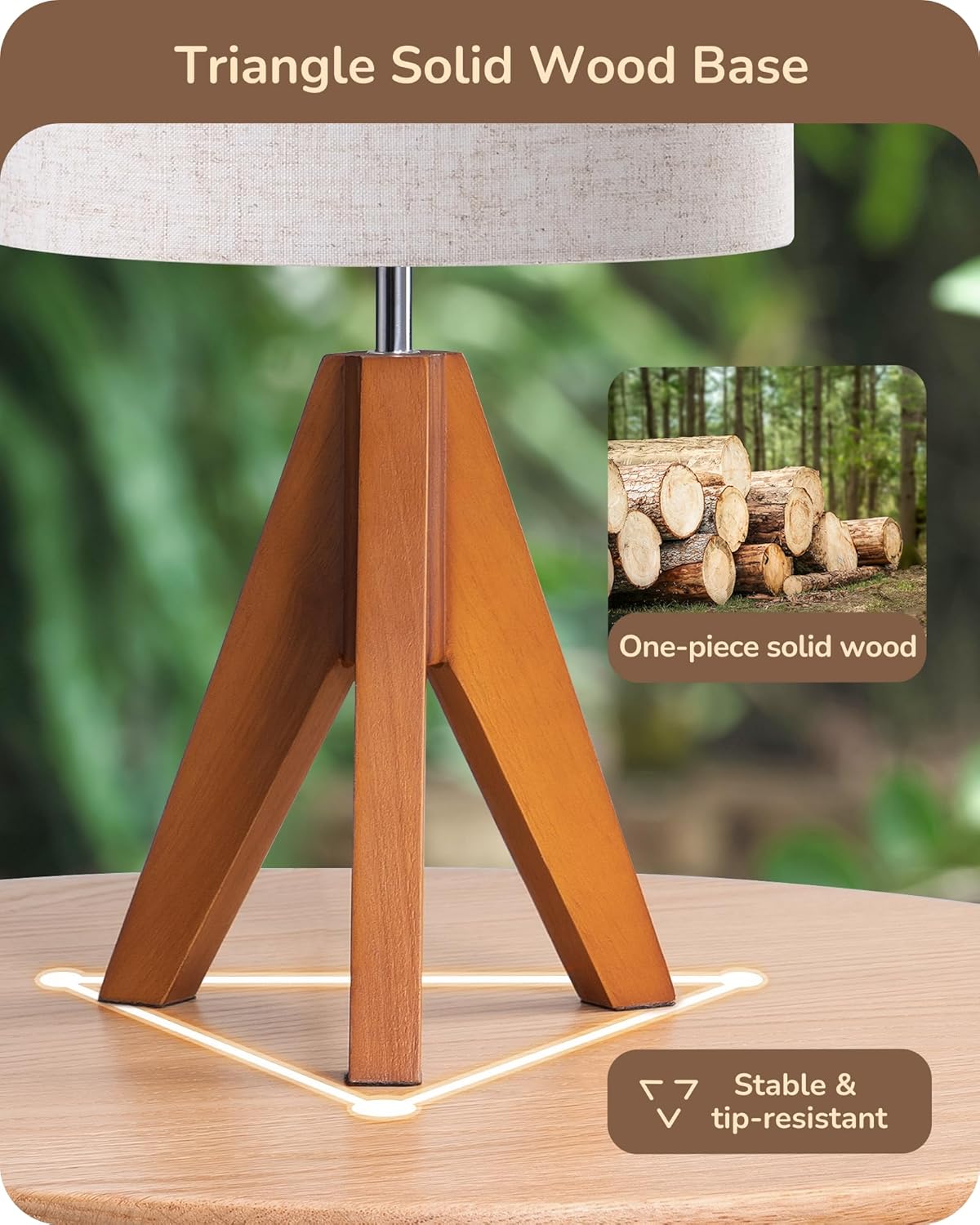 EDISHINE Tripod Table Lamp, Small Cute Bedside Lamp with Linen Beige Lampshade, Nightstand Lamp for Nursery, Bedroom, Kid Room, Living…