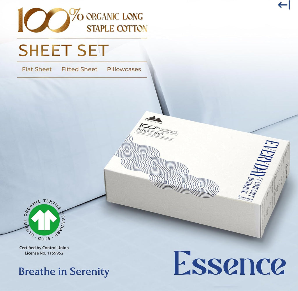Mayfair Linen 100% Organic Cotton Sheets Twin Size - 3 PC Organic Cotton Percale Sheets Twin Set (Light Blue), Soft, Cooling & Breathable…