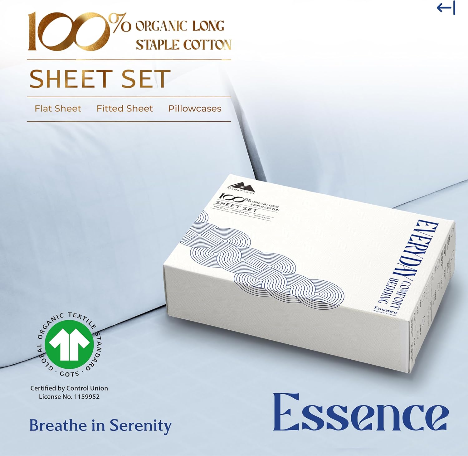 Mayfair Linen 100% Organic Cotton Sheets California King Size - 4 PC Organic Cotton Cal King Size Percale Weave Sheet Set, Soft, Cooling…