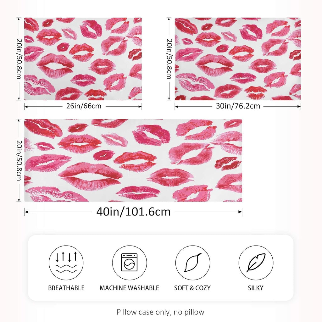 Blueangle Sexy Red Lips Satin Pillowcase for Hair and Skin Silk Pillowcase, King Size(20x40 inches) - Satin Pillow Covers with Envelope…