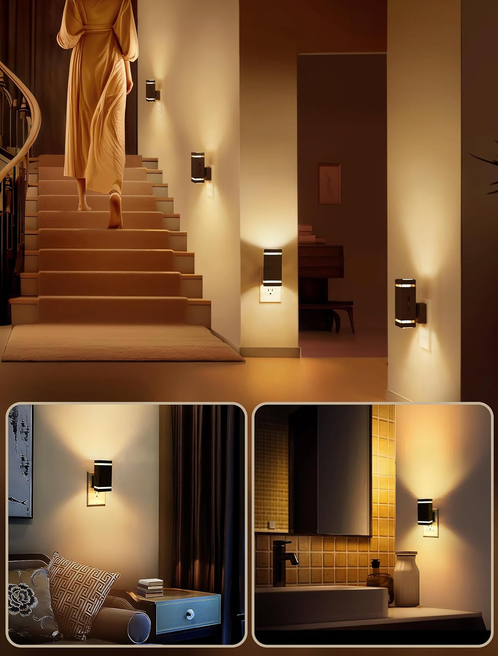 DORESshop Dimmable LED Night Light Plug in [4 Pack], Night Lights Plug into Wall with Dusk-to-Dawn Sensor, 0-100lm Bright Nightlights with…