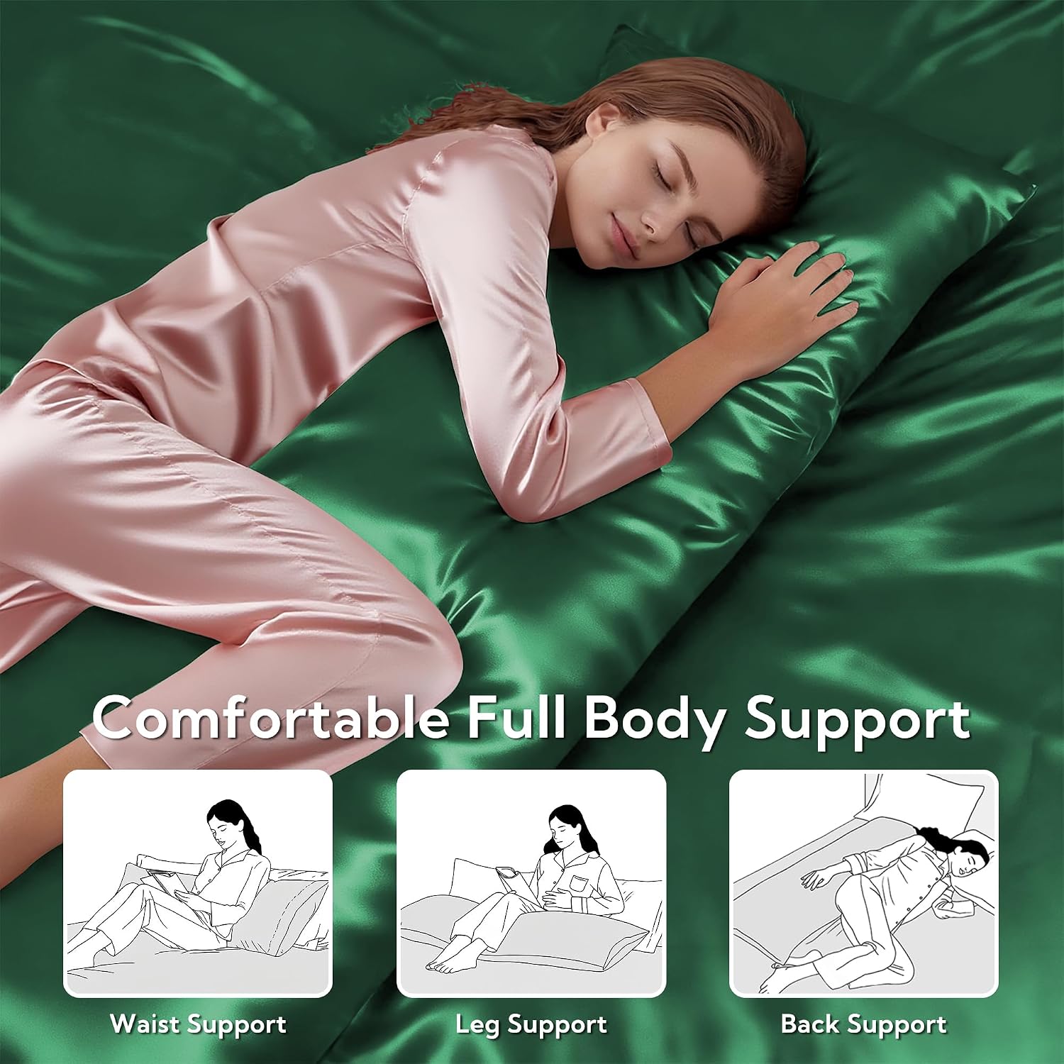 MR&HM Satin Body Pillow Cover, Soft and Breathable Body Pillow Case with Envelope Closure, Cooling and Silky Long Pillowcase for Hair and…