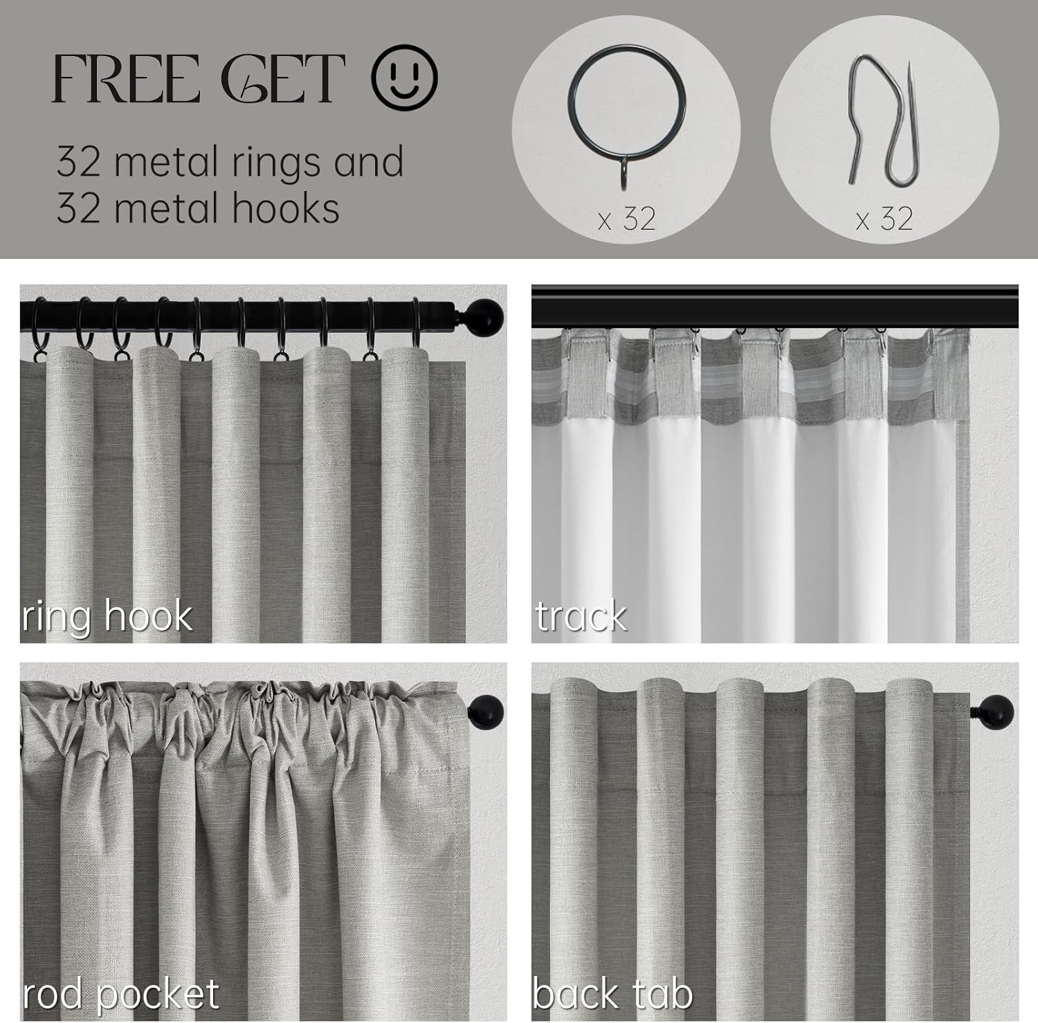 Topfinel Frost Grey Blackout Linen Curtains 96 Inches Long 2 Panels for Bedroom 100% Black Out Curtains Thermal Insulated Noise Reducing Ne…