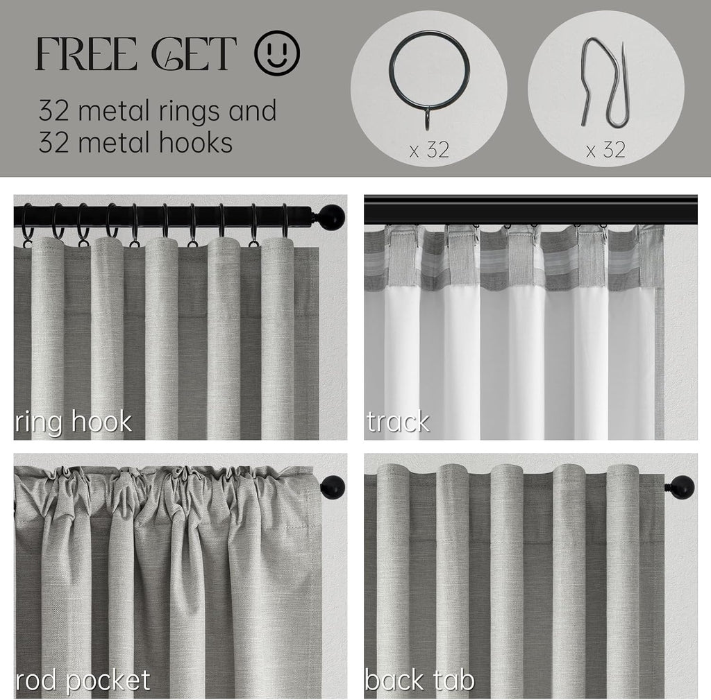 Topfinel 102 Inches Long Linen Blackout Curtains for Bedroom Living Room 100% Black Out Thermal Insulated Ring Hooks Room Darkening Drapes…