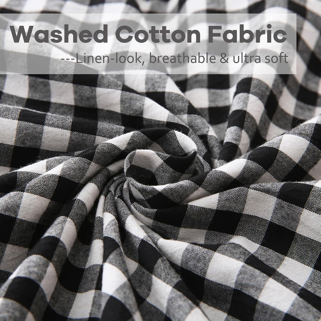 Kmasaniji 2 Pack Black White Plaid Ruffle Gingham Throw Pillow Covers, 100% Washed Cotton Buffalo Checkered Farmhouse Pillow Shams - 18''x1…