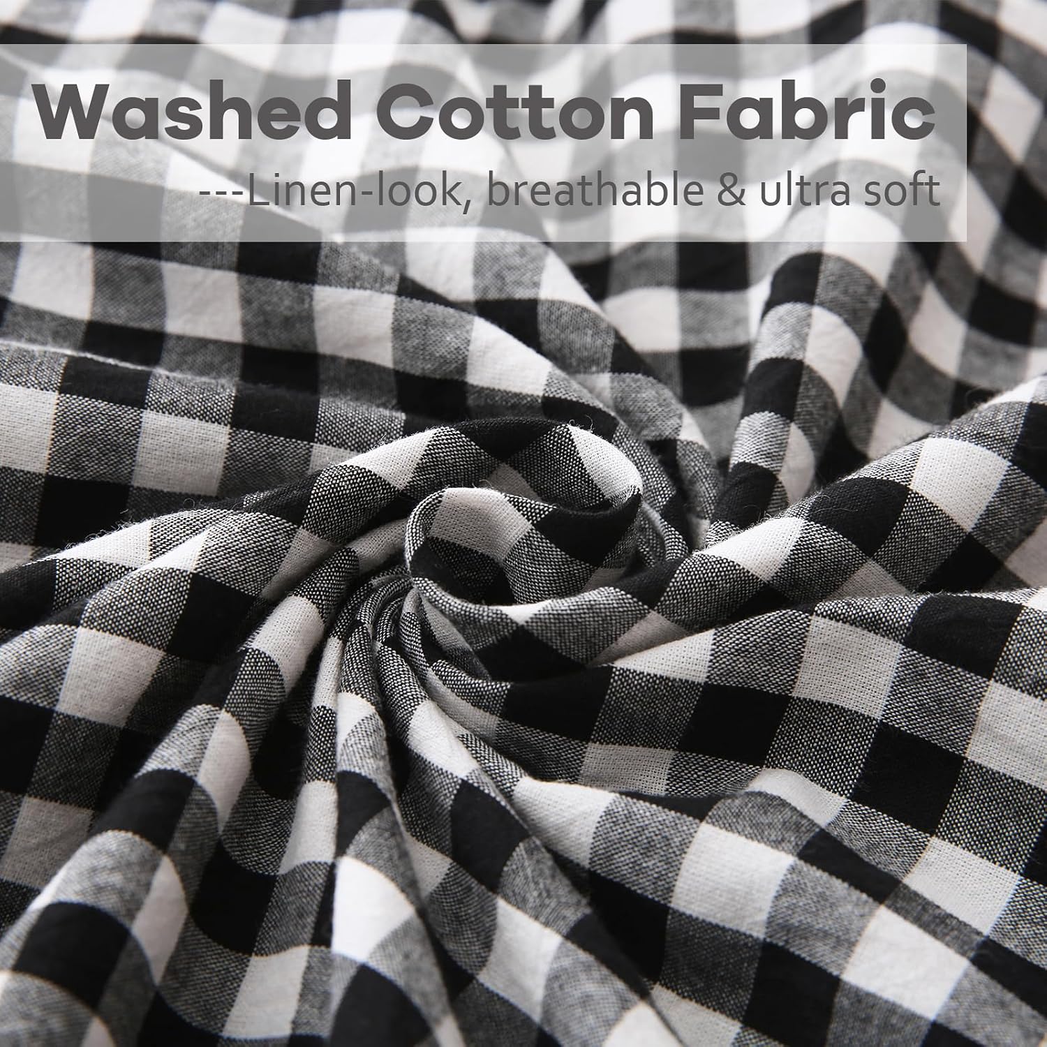 Kmasaniji 2 Pack Black White Plaid Ruffle Gingham Throw Pillow Covers, 100% Washed Cotton Buffalo Checkered Farmhouse Pillow Shams - 18''x1…