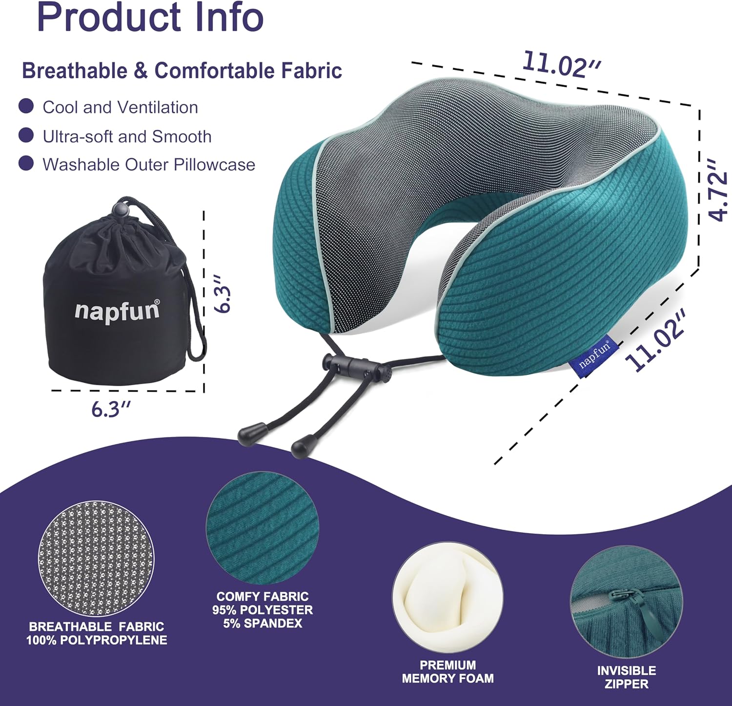 napfun Neck Pillow for Traveling, Upgraded Travel Neck Pillow for Airplane 100% Pure Memory Foam Travel Pillow for Flight Headrest Sleep…