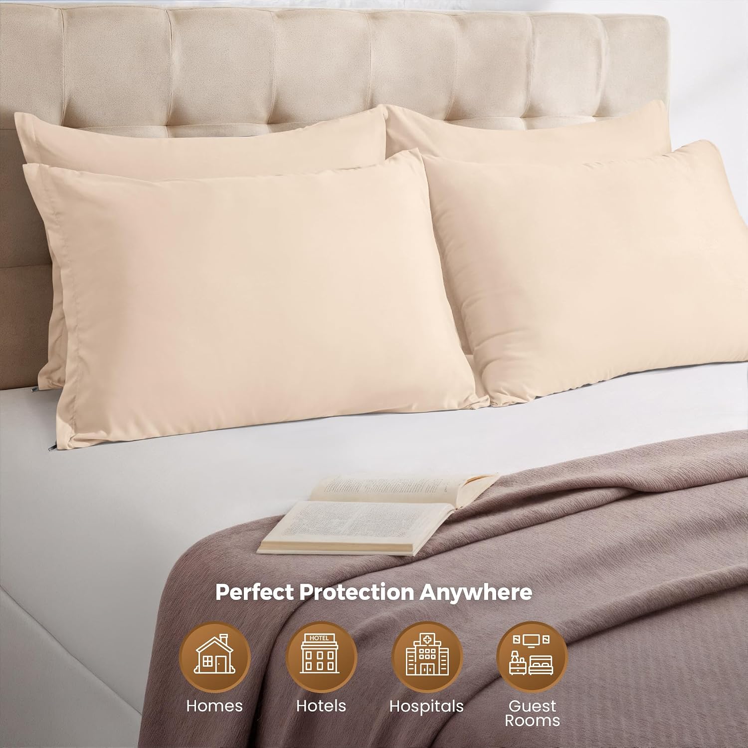 Utopiabedding Utopia Bedding 4 Pack Pillow Protectors with Zipper Queen Size, Soft Brushed Microfiber Fabric Pillow Cases, Shrinkage and Fa…