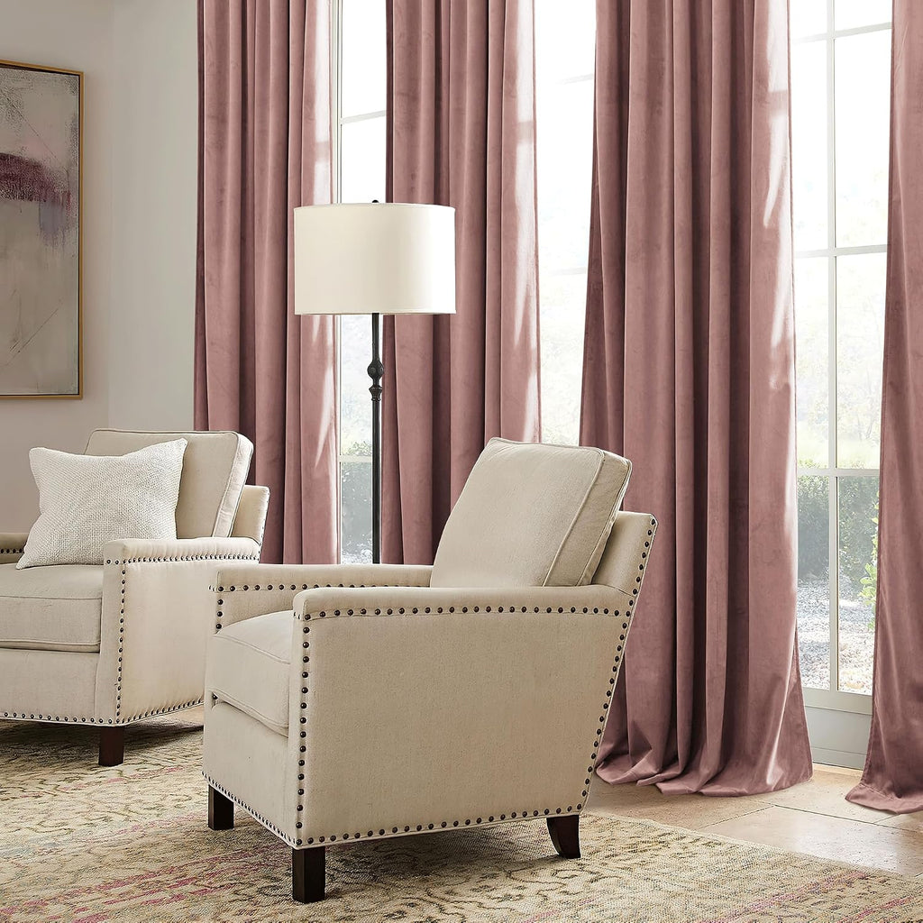 Rybhome RYB HOME Dusty Pink Velvet Curtains for Bedroom Living Room, Thermal Insulated Privacy UV Heat Blocking Luxurious Drapes for Nurser…