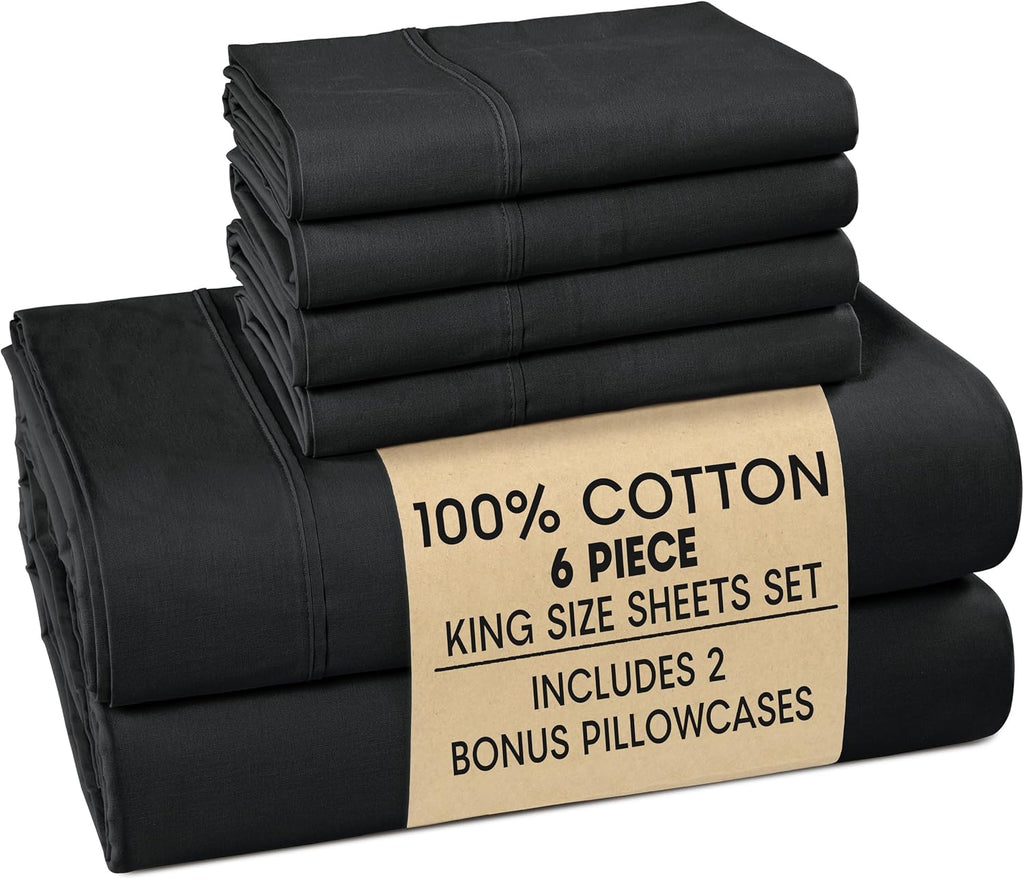 Casa Platino Sheets King – 6 Piece Crisp Percale Weave King Cooling Sheets with 15" Deep Pockets, Lightweight & Cool Feel for All…
