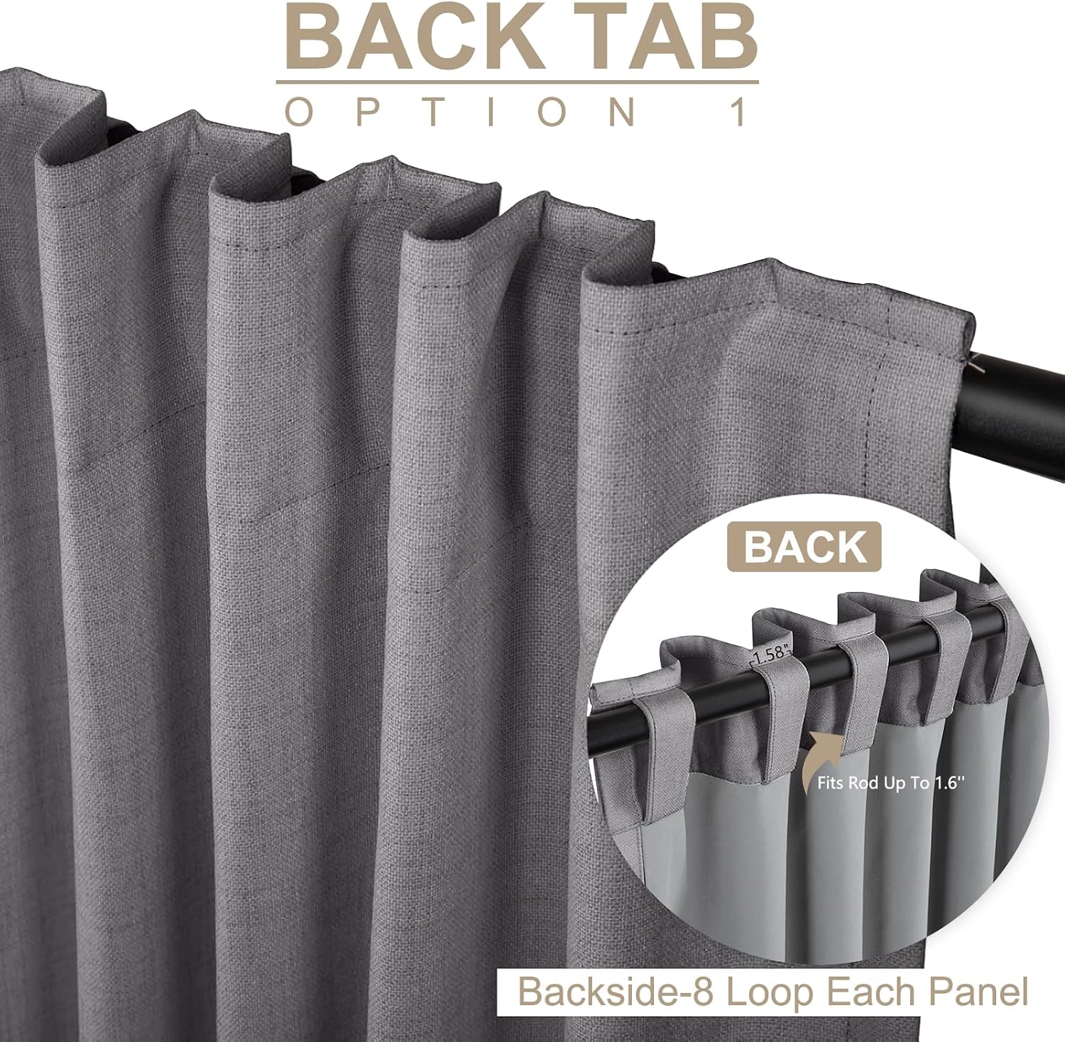 100BlackoutShield 100% Blackout Shield Linen Blackout Curtains for Bedroom 90 Inches Long, Back Tab/Rod Pocket Living Room Drapes, Thermal…