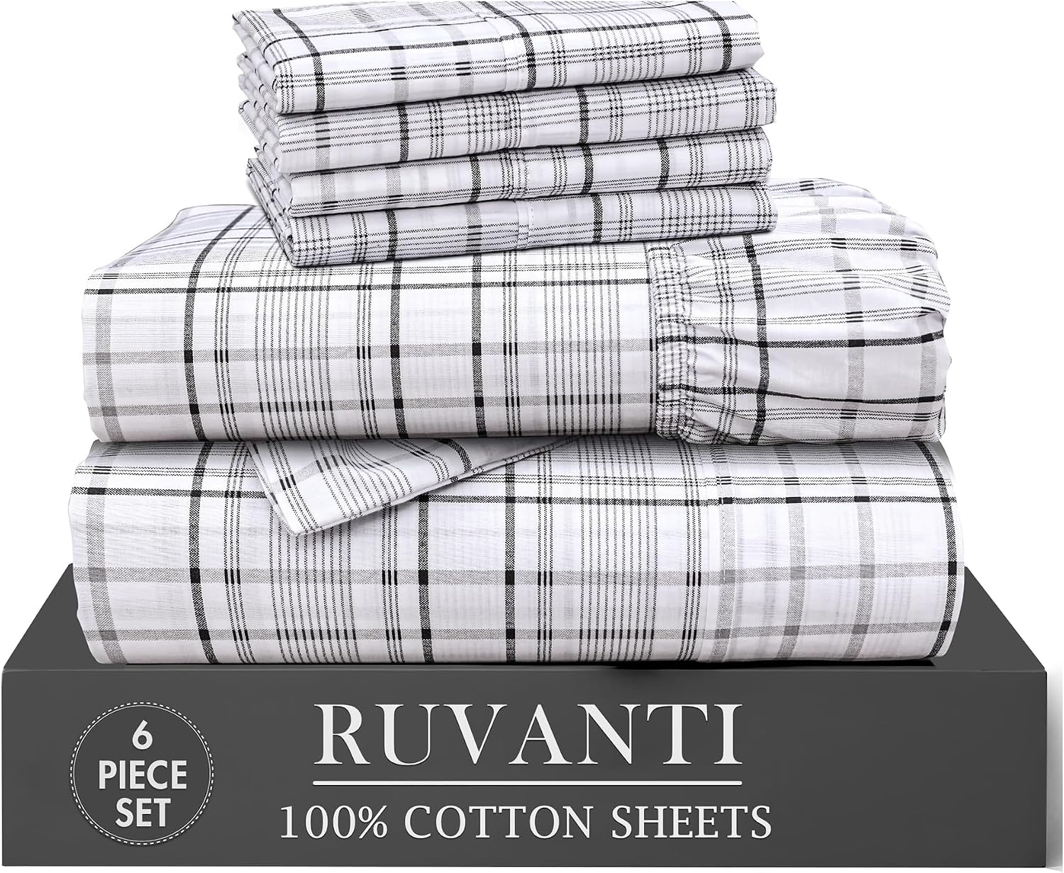 Ruvanti 100% Cotton Percale Sheets California King Size 6 Piece Set, Cooling Bed Sheets for Hot Sleepers, Deep Pocket 14”, Breathable Light…