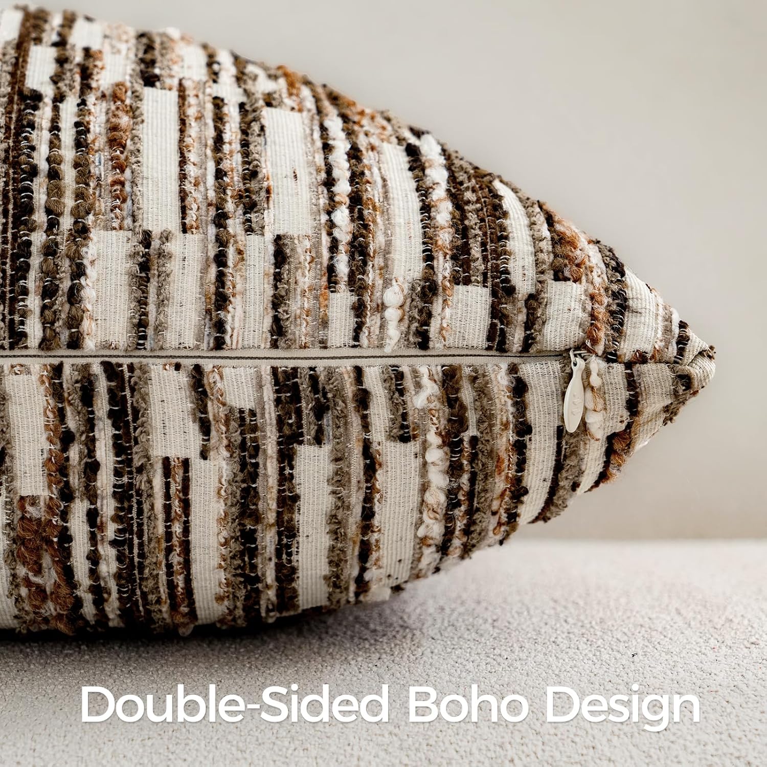 amoment a moment Boho Throw Pillow Covers Set of 2, Striped Decorative Rustic Farmhouse Pillow Cases, Aesthetic Modern Home Decor Couch Cushi…