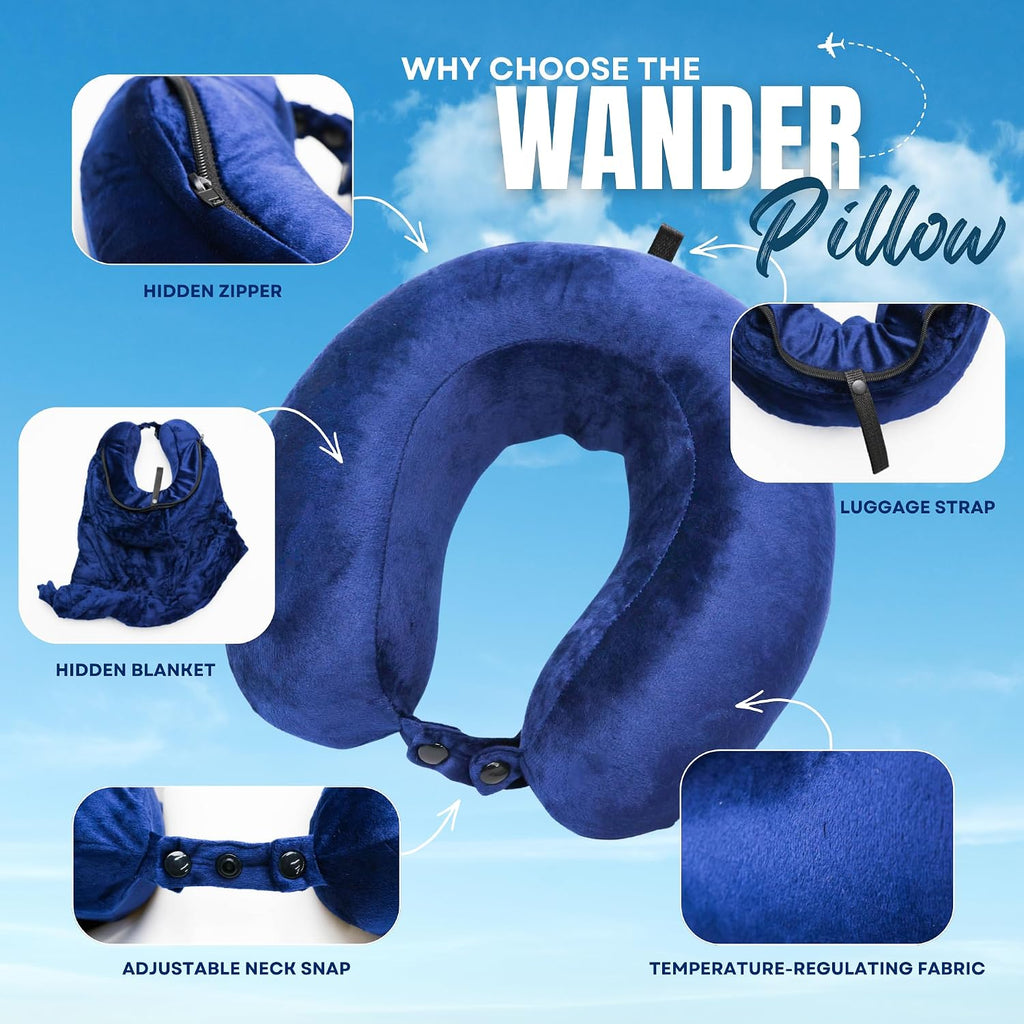 Travel Pillow with Built-In Blanket Memory Foam Neck Pillow for Airplane Travel, Flight Pillow with Blanket Portable Airplane Pillow for…