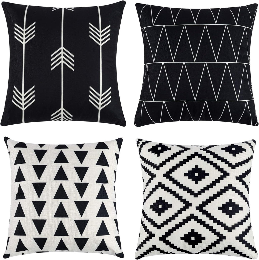 Tosewever Set of 4 Decorative Geometric 16 x 16 Inches Throw Pillow Covers - Modern Pattern Linen Square Pillow Cushion Case for Sofa Couch…