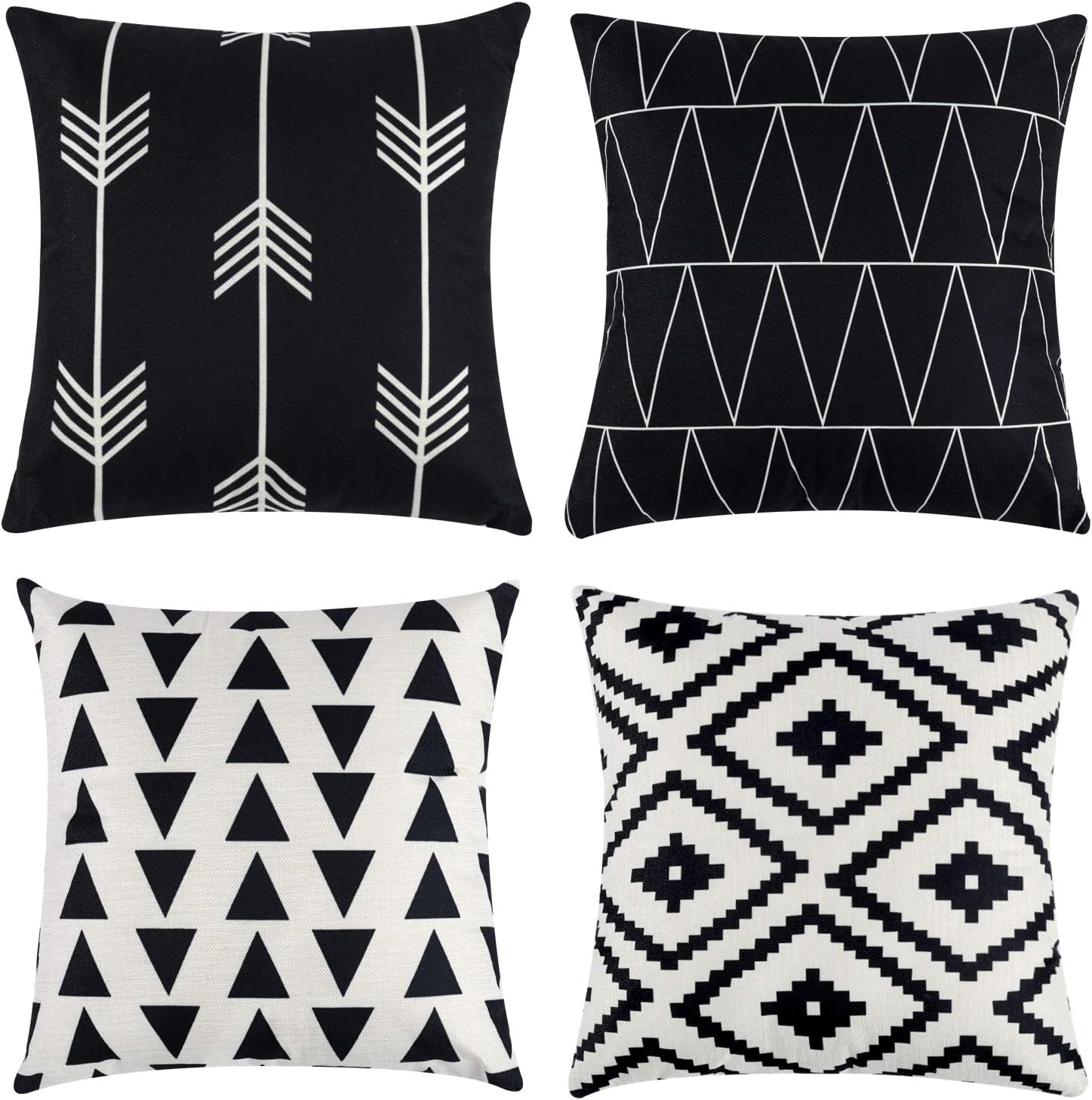 Tosewever Set of 4 Decorative Geometric 16 x 16 Inches Throw Pillow Covers - Modern Pattern Linen Square Pillow Cushion Case for Sofa Couch…