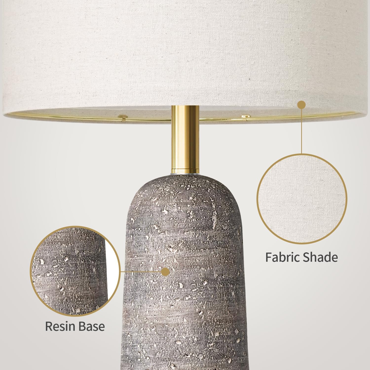 BOBOMOMO 27.25" Modern Table Lamp Set of 2, Light Grey Resin Table Lamps with Stone Look, Lamps for Living Room with Linen Shades…