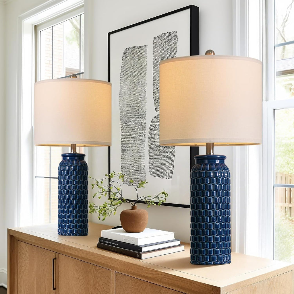 USumkky 27" Ceramic Table Lamps Set of 2 - Modern Farmhouse & Boho Style, Bedside Nightstand Lamps for Bedroom, Living Room End Table…